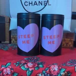 🖤💜David's Tea Black And Purple Tea Canisters with Heart Design
